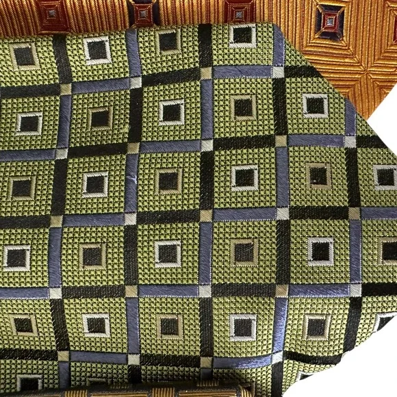 Mens Necktie Bundle Lot 6pc Gold Green Brown Geometric Leaf Professional Ties